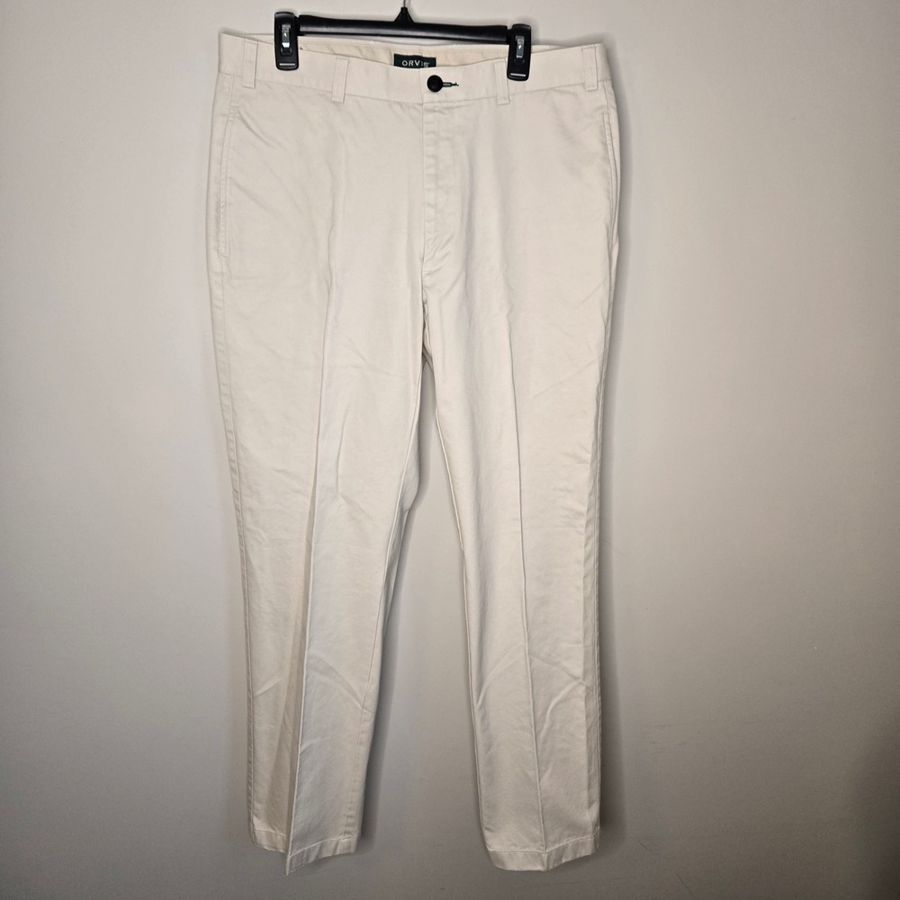 Orvis Mens Chino Pants 36x32 Cream Off White Cotton Twill Straight Leg Trousers - Picture 1 of 9